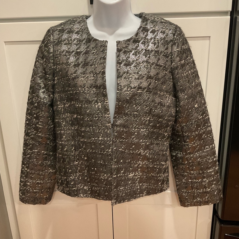 J CREW GREY BLK SIVER METALLIC WOMENS CROPPED DRESSY JACKET SZ 6